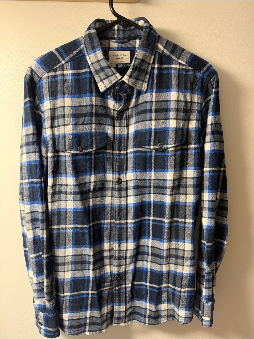 American Eagle Outfitters Blue, Black & White Plaid Button-Up Shirt